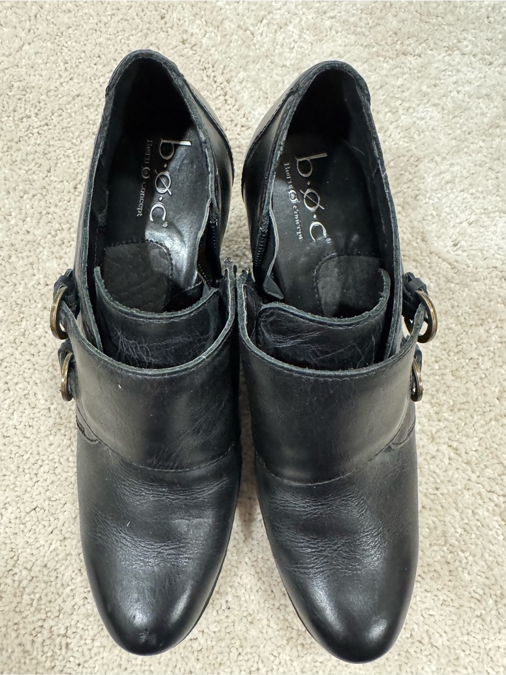 b.o.c. Black Leather Buckle Ankle Booties